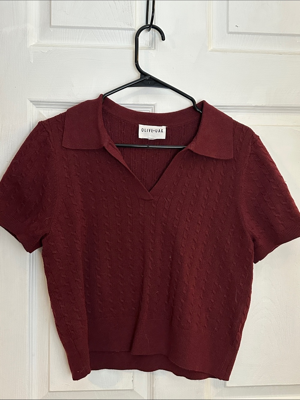 Olive & Oak Short-Sleeve Cable Polo in Wine